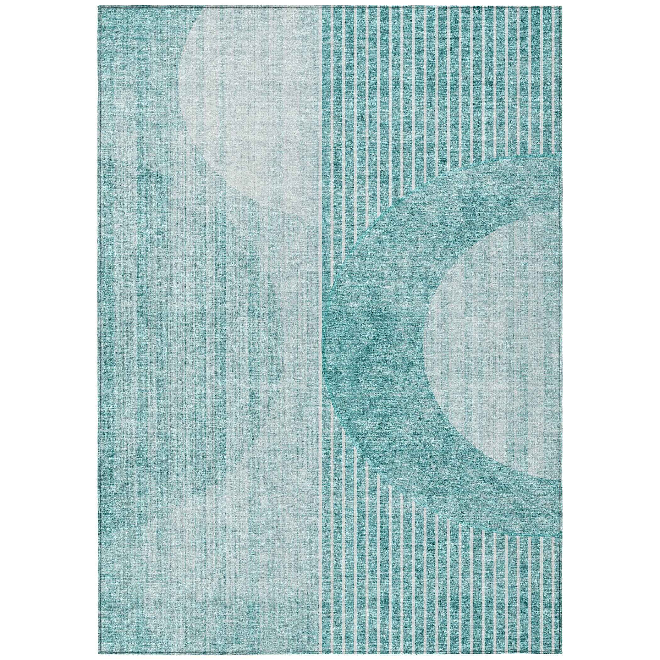 10' X 14' Teal Blue And Aqua Geometric Washable Indoor Outdoor Area Rug