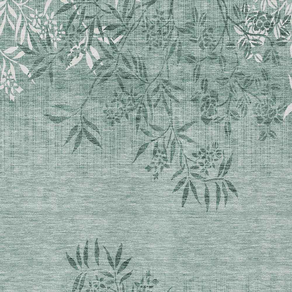 3' X 5' Sage Fern Green And Ivory Floral Washable Indoor Outdoor Area Rug