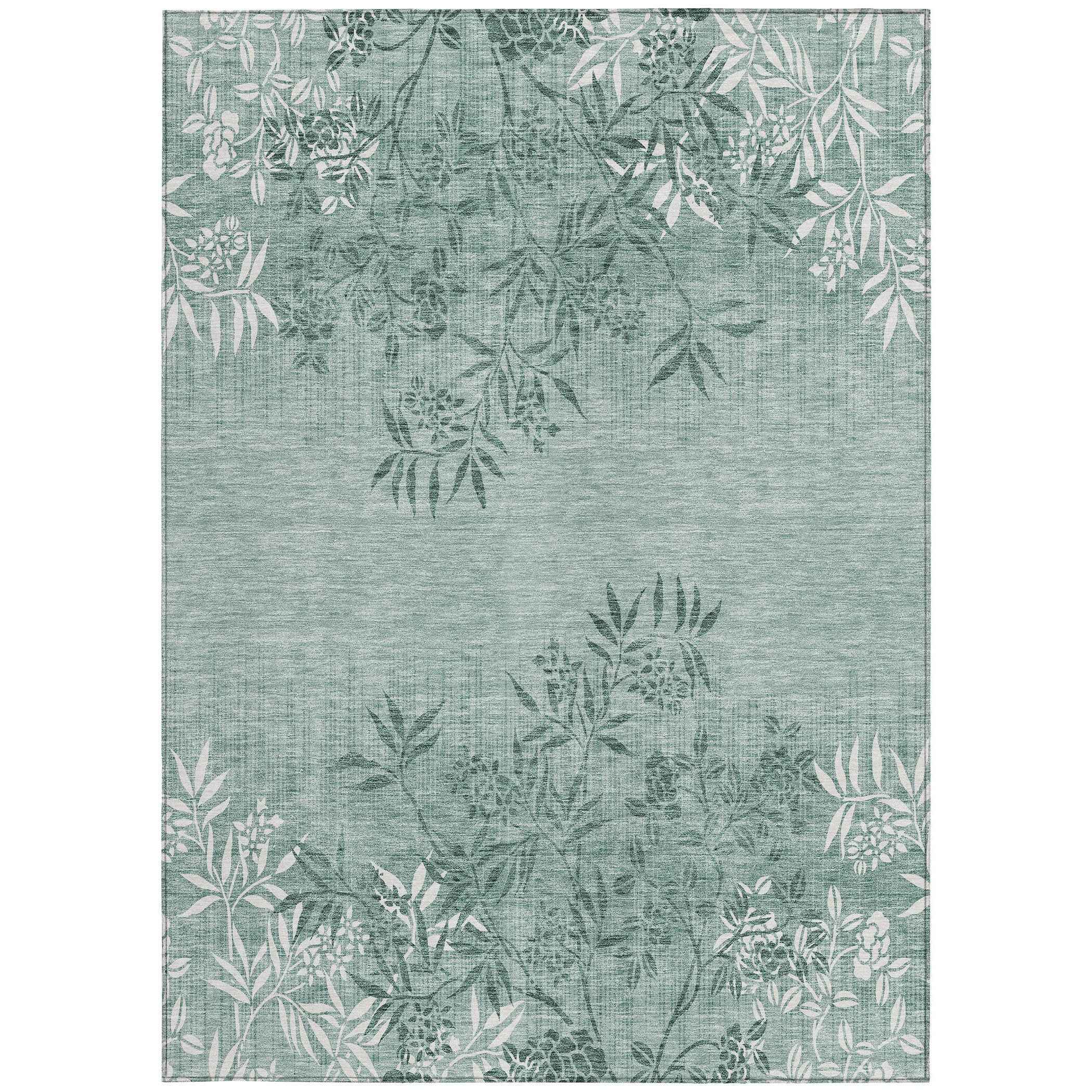 3' X 5' Sage Fern Green And Ivory Floral Washable Indoor Outdoor Area Rug