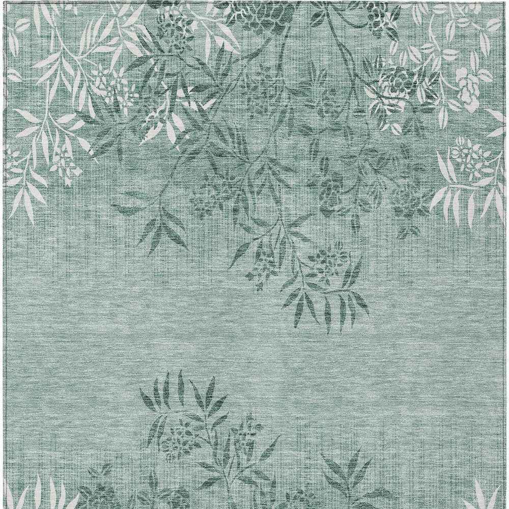 8' X 10' Sage Fern Green And Ivory Floral Washable Indoor Outdoor Area Rug