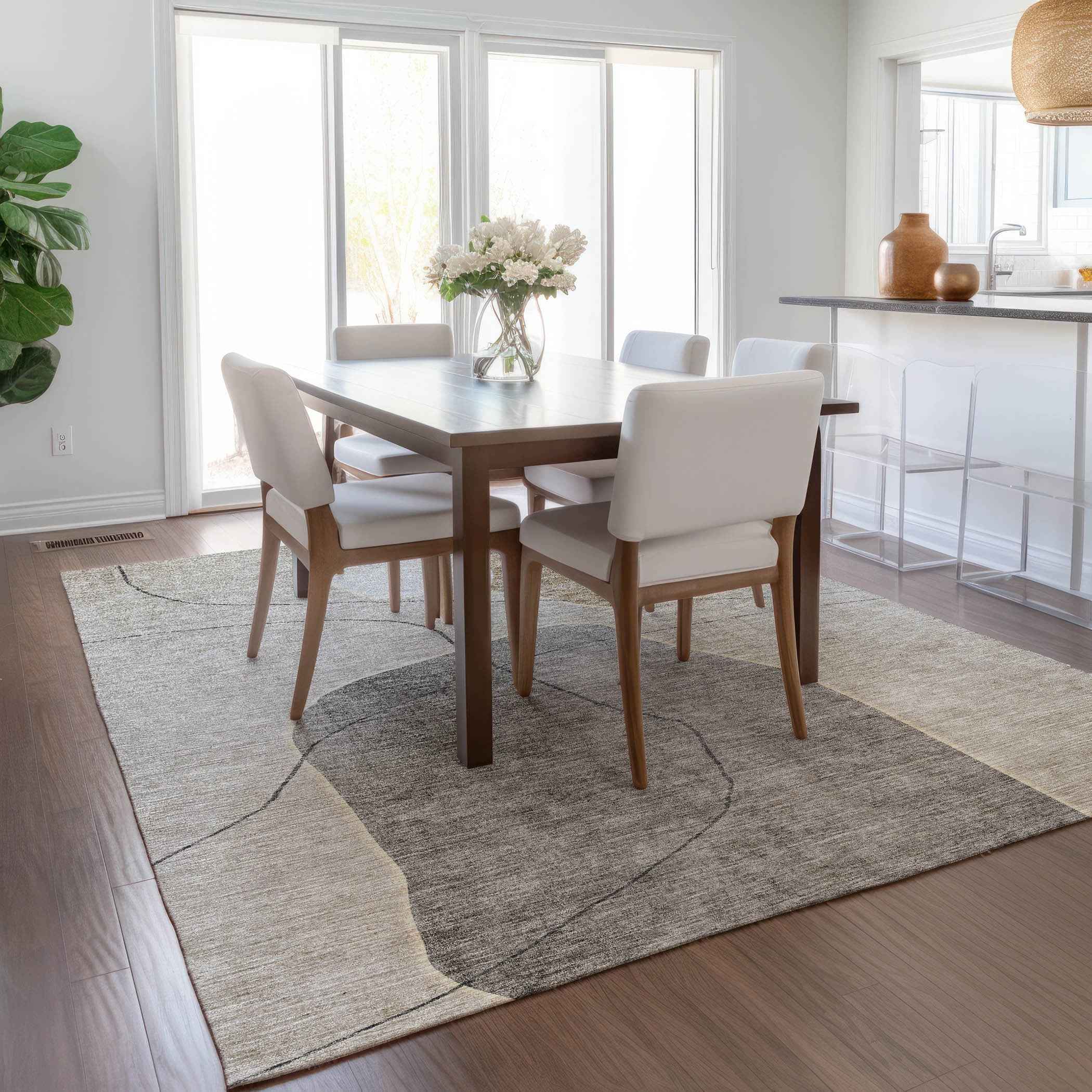 3' X 5' Beige Brown And Taupe Abstract Washable Indoor Outdoor Area Rug