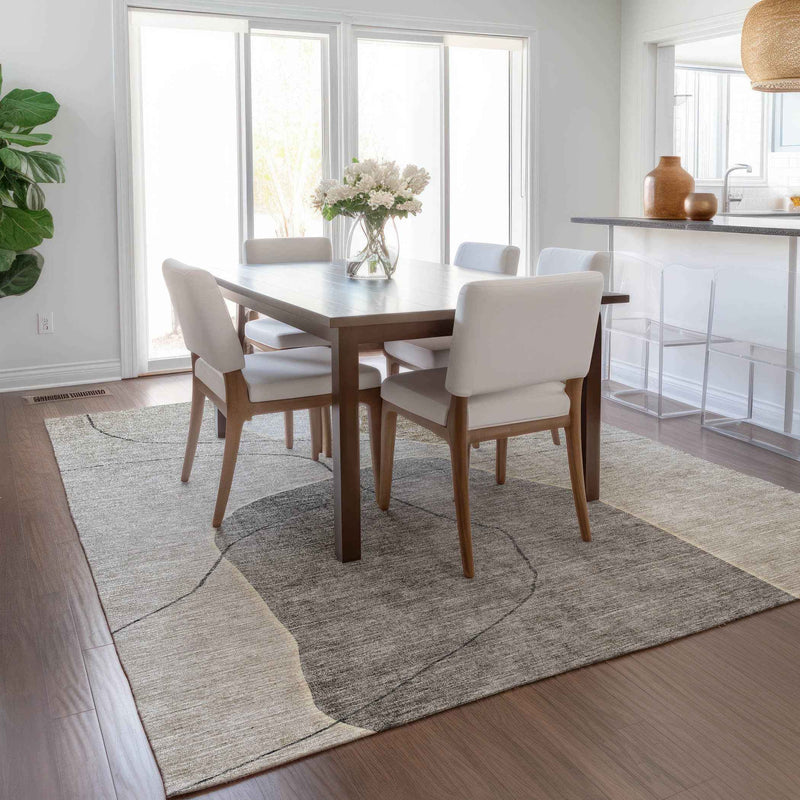 3' X 5' Beige Brown And Taupe Abstract Washable Indoor Outdoor Area Rug