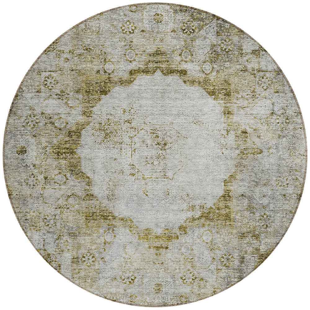 8' Taupe Brown And Gray Round Oriental Washable Indoor Outdoor Area Rug