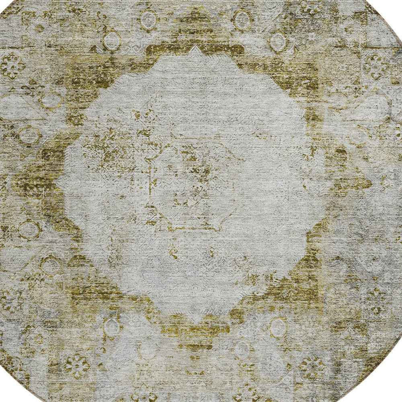 8' Taupe Brown And Gray Round Oriental Washable Indoor Outdoor Area Rug