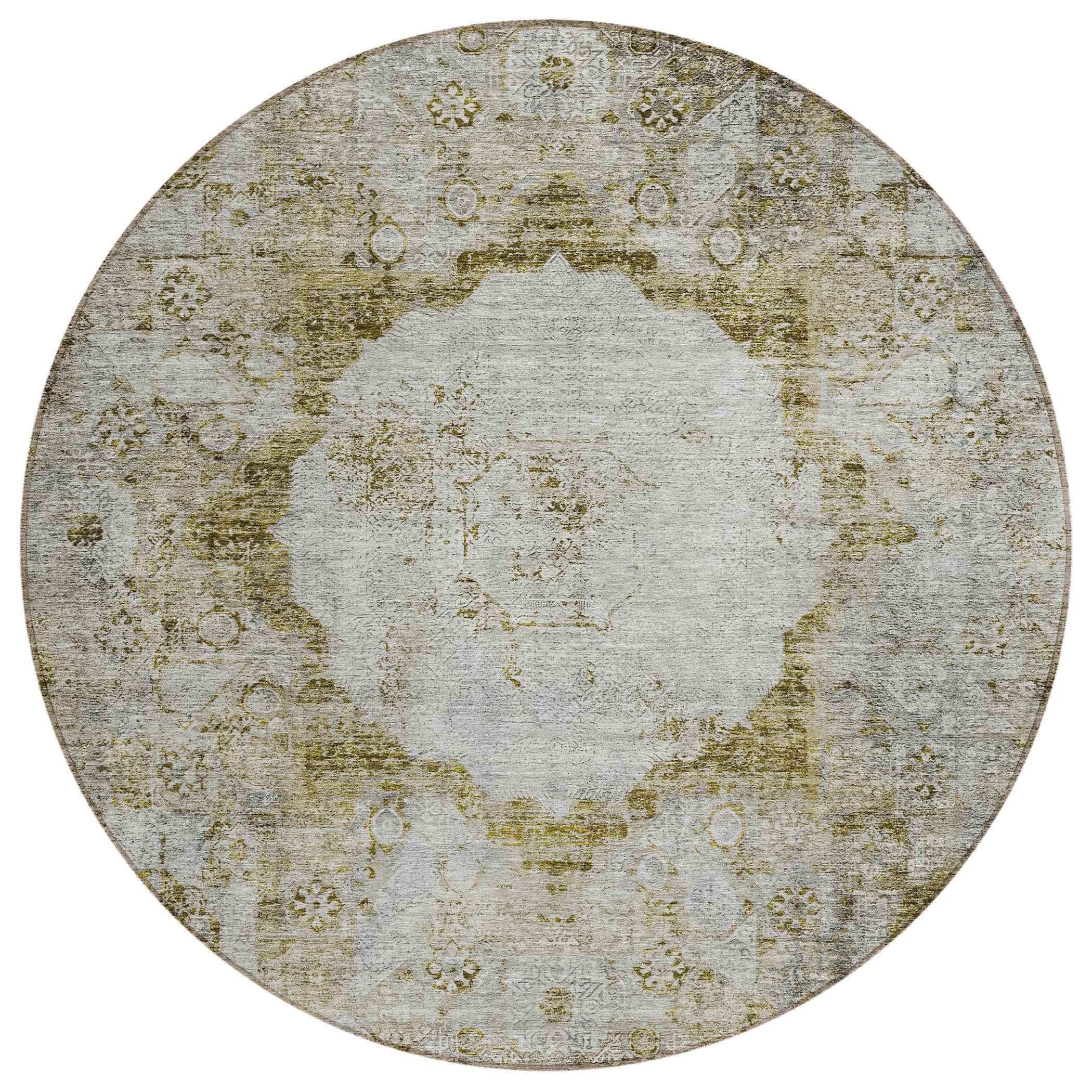 8' Taupe Brown And Gray Round Oriental Washable Indoor Outdoor Area Rug
