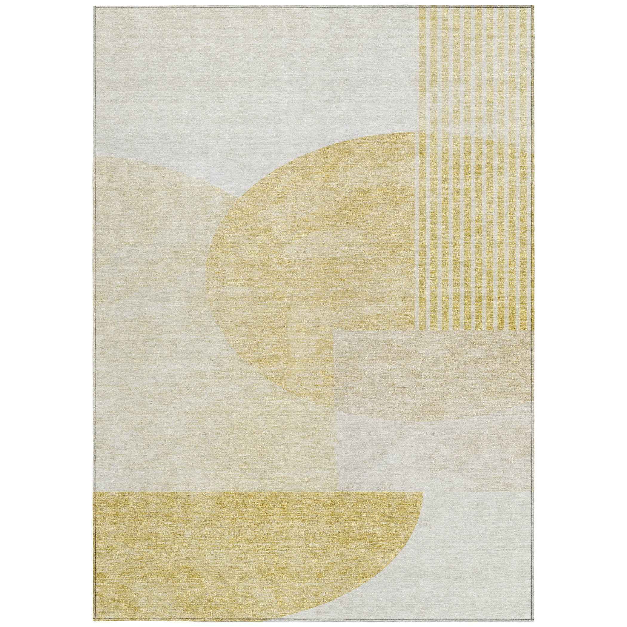 8' X 10' Gold Wheat And Ivory Geometric Washable Indoor Outdoor Area Rug