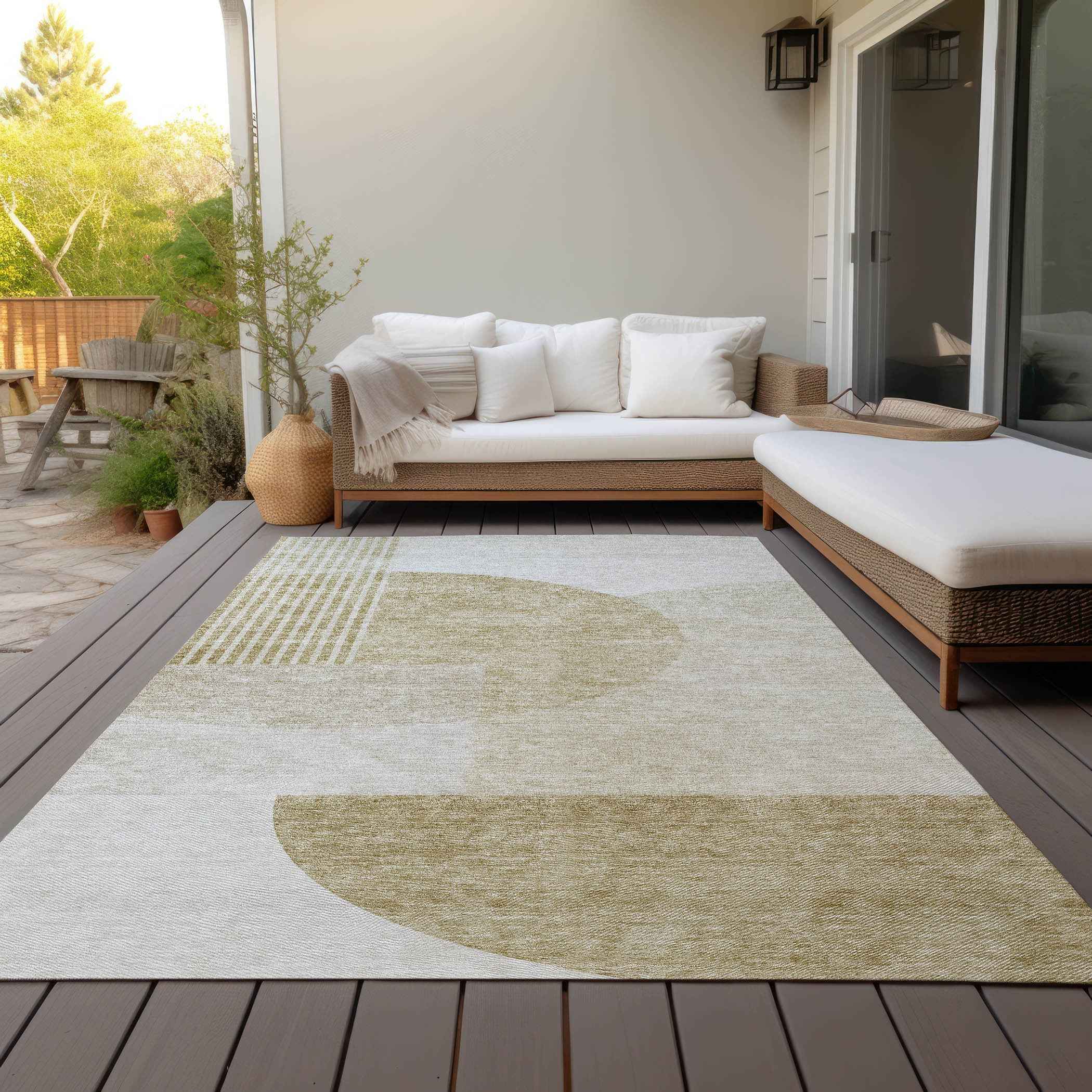 8' X 10' Brown Beige And Ivory Geometric Washable Indoor Outdoor Area Rug