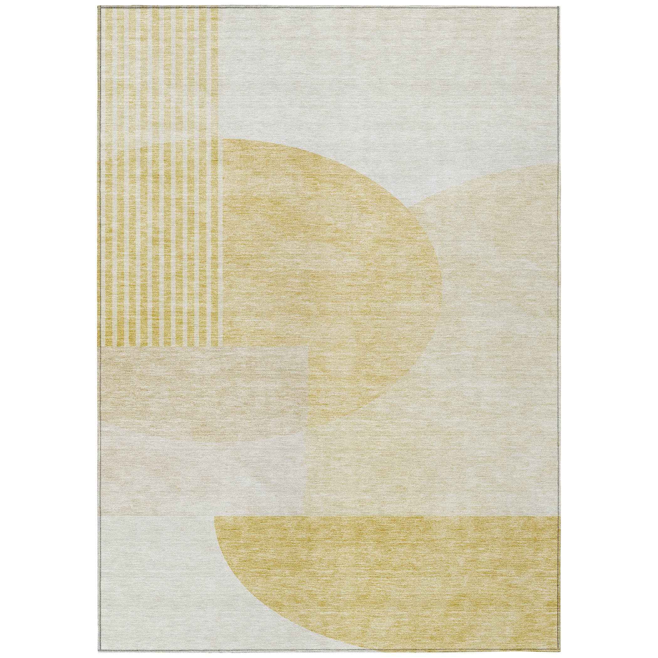 8' X 10' Gold Wheat And Ivory Geometric Washable Indoor Outdoor Area Rug