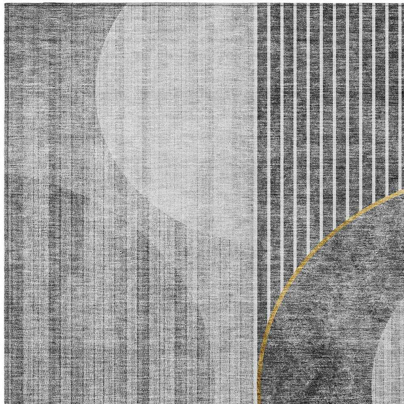 3' X 5' Charcoal Gray And Silver Geometric Washable Indoor Outdoor Area Rug