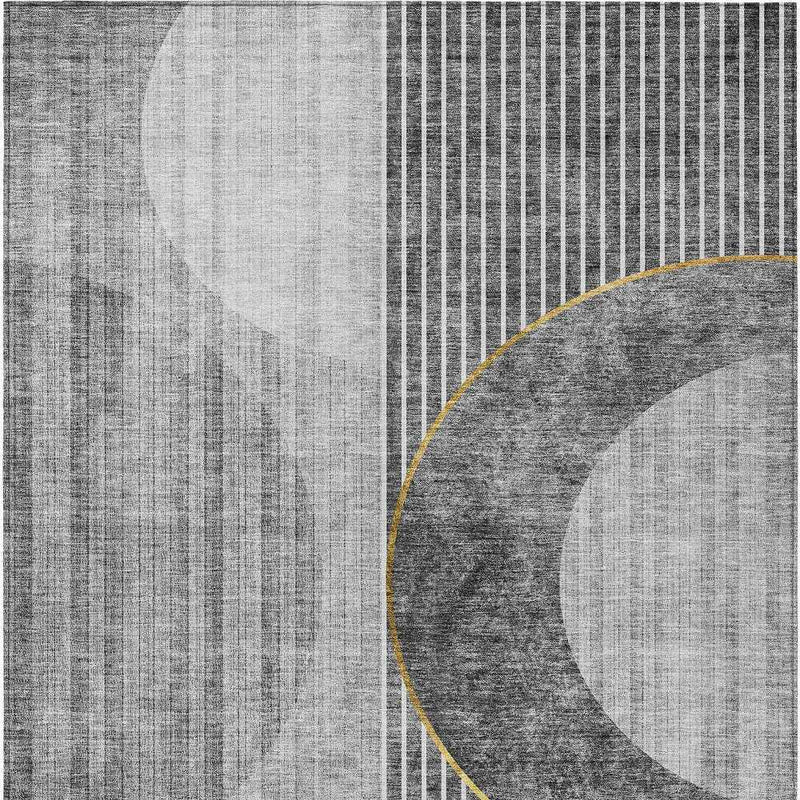 3' X 5' Charcoal Gray And Silver Geometric Washable Indoor Outdoor Area Rug