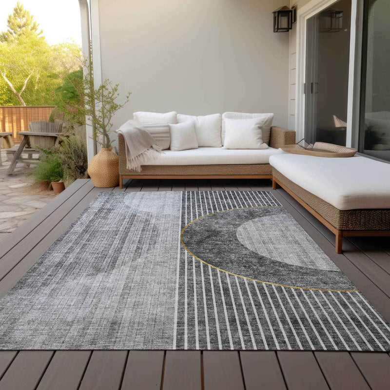3' X 5' Charcoal Gray And Silver Geometric Washable Indoor Outdoor Area Rug