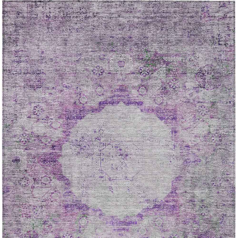 8' X 10' Purple Lavender And Gray Oriental Washable Indoor Outdoor Area Rug
