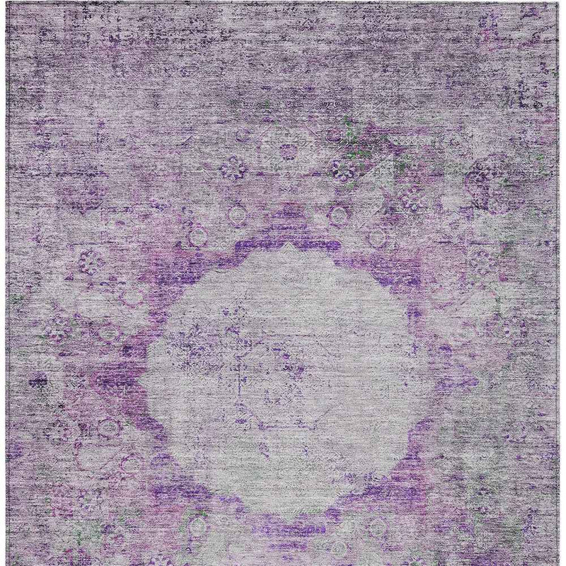 8' X 10' Purple Lavender And Gray Oriental Washable Indoor Outdoor Area Rug
