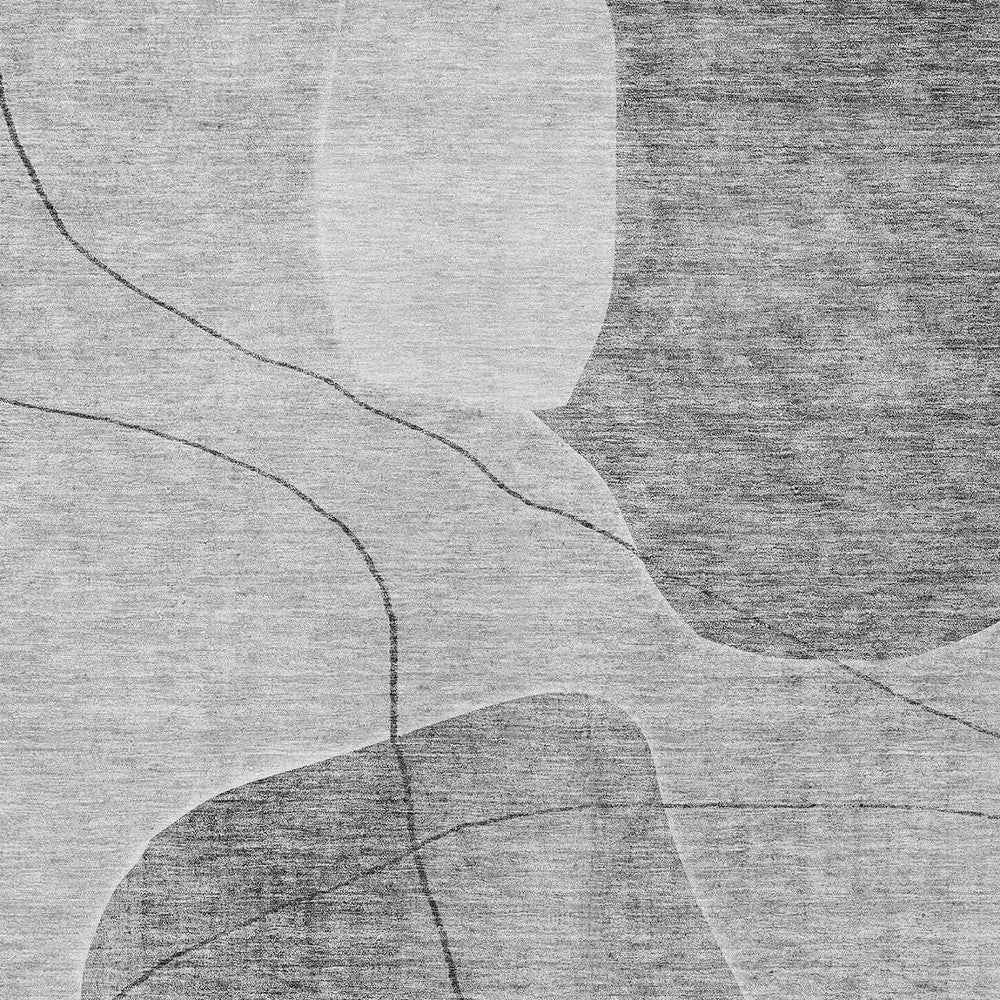 3' X 5' Gray Charcoal And Silver Abstract Washable Indoor Outdoor Area Rug