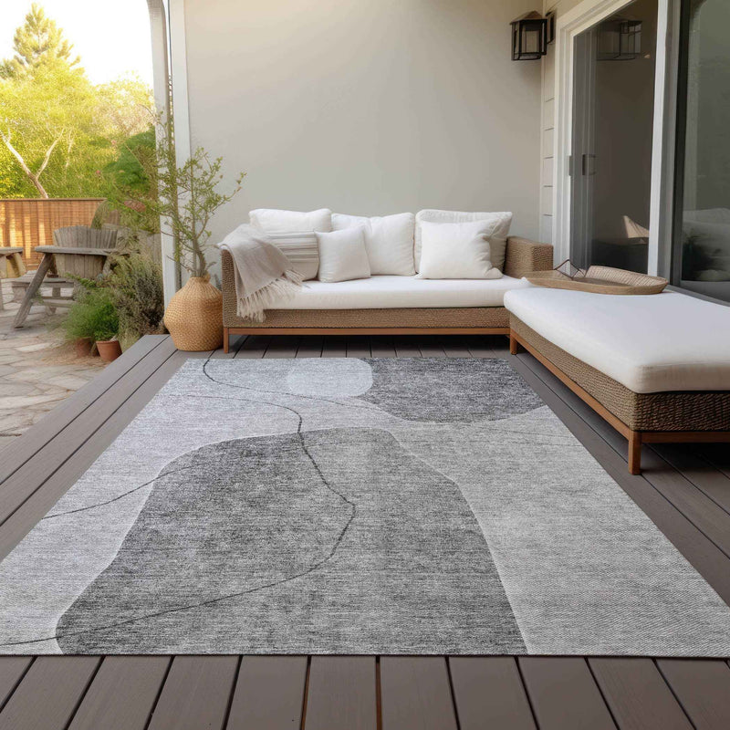 3' X 5' Gray Charcoal And Silver Abstract Washable Indoor Outdoor Area Rug