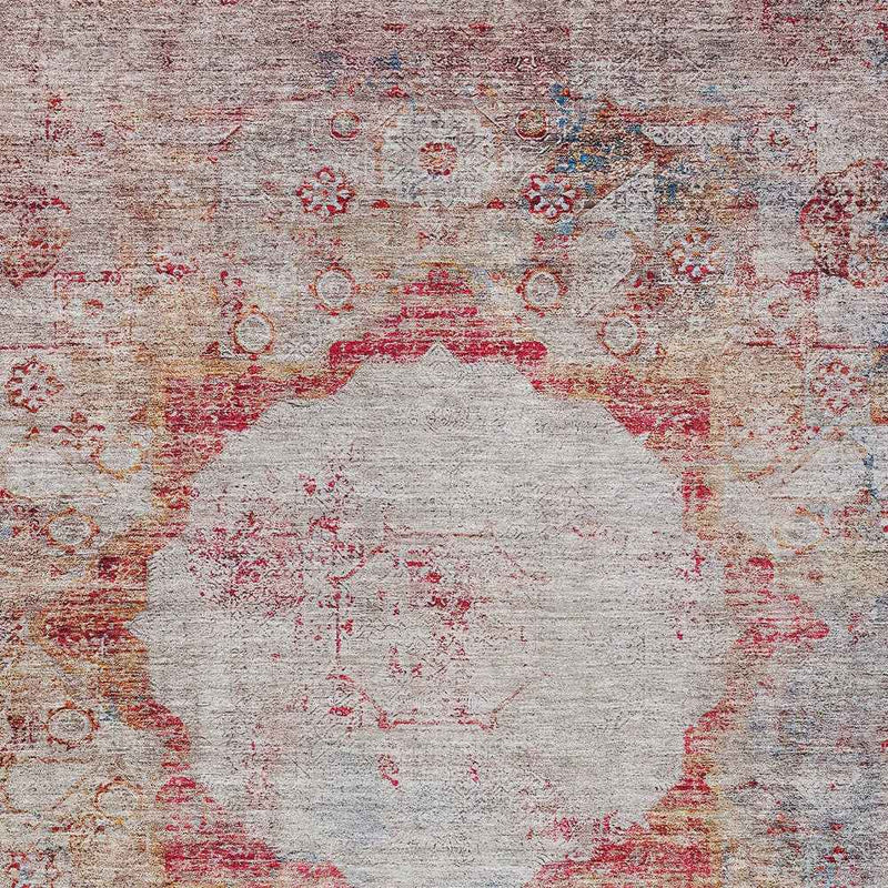 9' X 12' Red Gray And Blue Oriental Washable Indoor Outdoor Area Rug