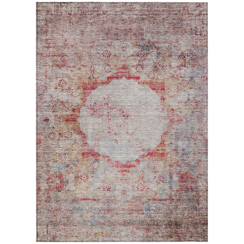 9' X 12' Red Gray And Blue Oriental Washable Indoor Outdoor Area Rug