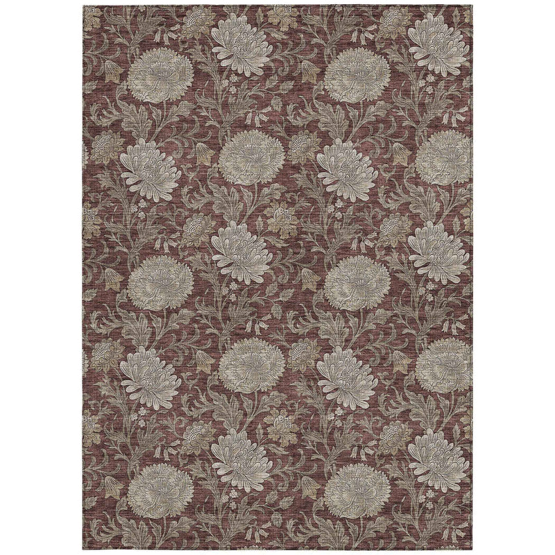 3' X 5' Merlot Taupe And Beige Floral Washable Indoor Outdoor Area Rug
