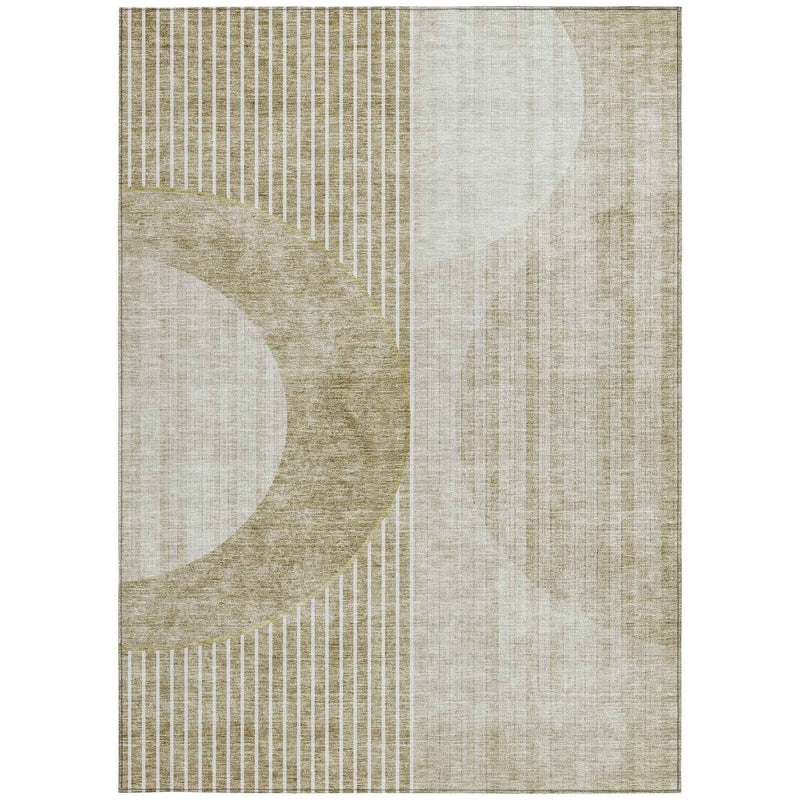 5' X 8' Taupe Beige And Tan Geometric Washable Indoor Outdoor Area Rug