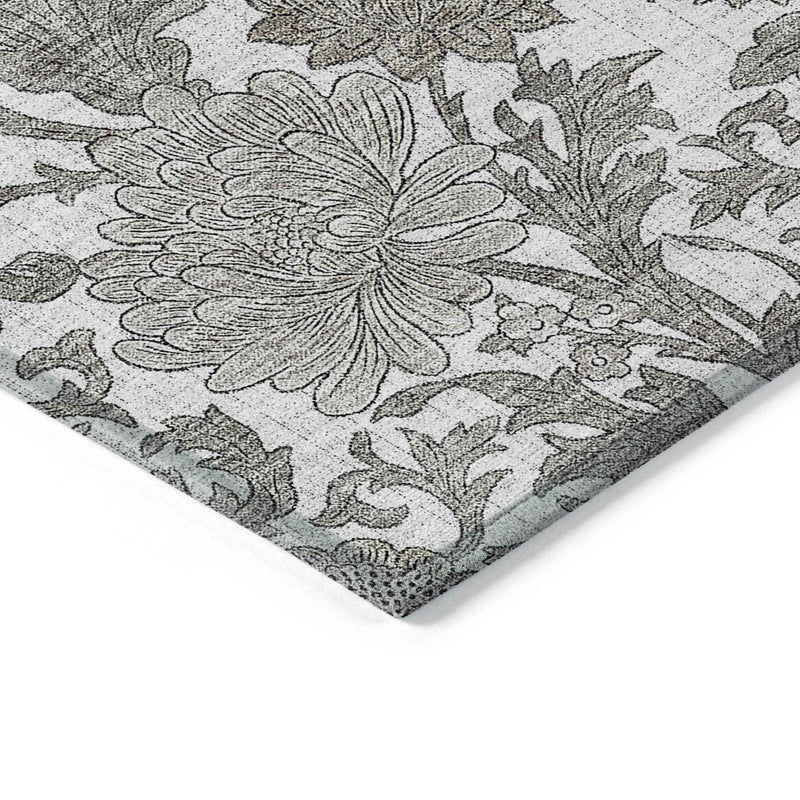 8' X 10' Ivory And Gray Floral Washable Indoor Outdoor Area Rug