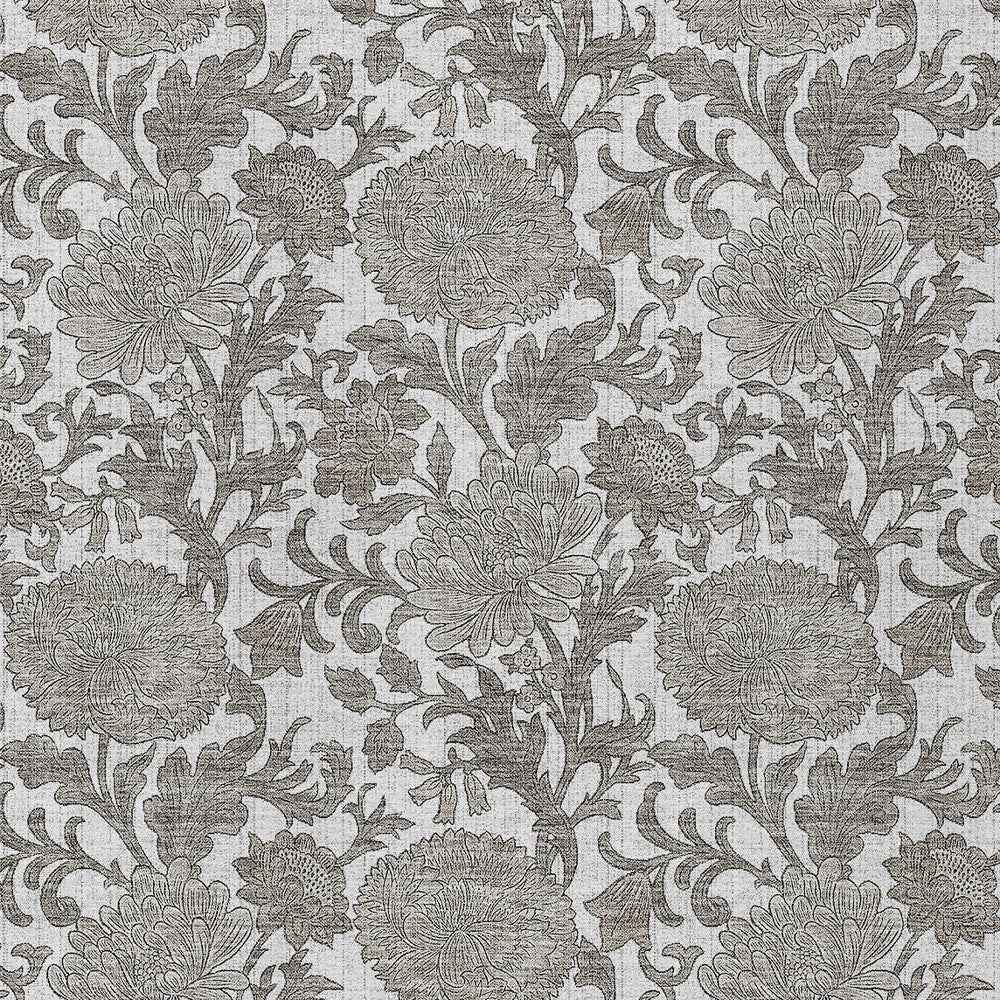 8' X 10' Ivory And Gray Floral Washable Indoor Outdoor Area Rug