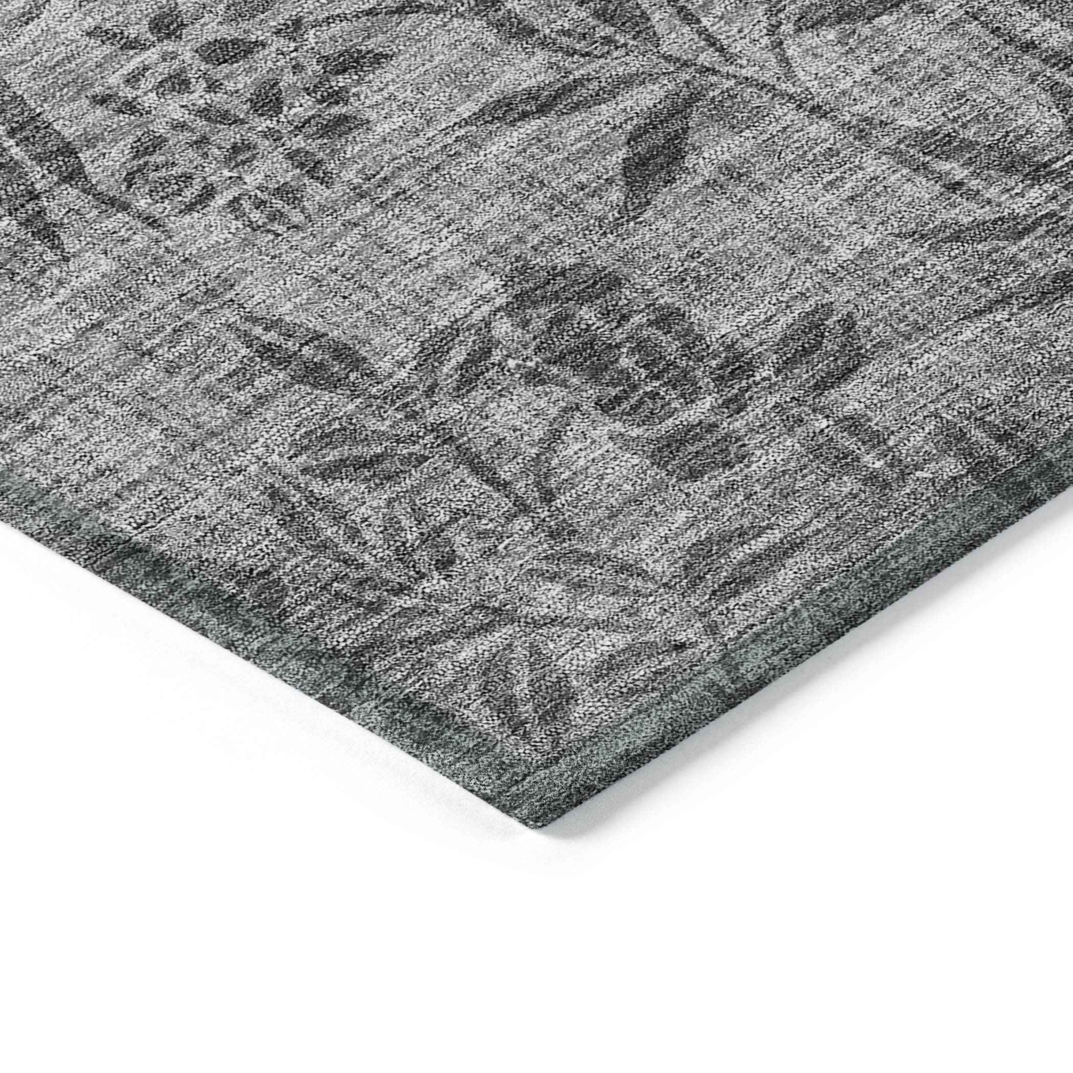 10' X 14' Gray Charcoal And Ivory Floral Washable Indoor Outdoor Area Rug