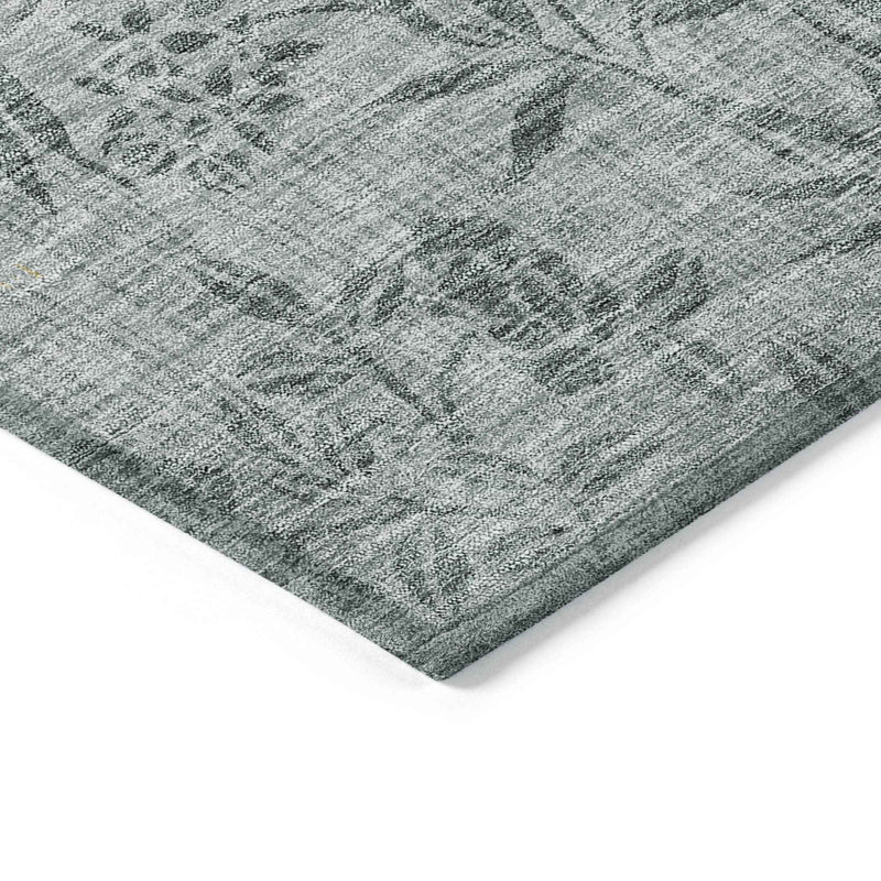9' X 12' Gray Charcoal And Gold Floral Washable Indoor Outdoor Area Rug