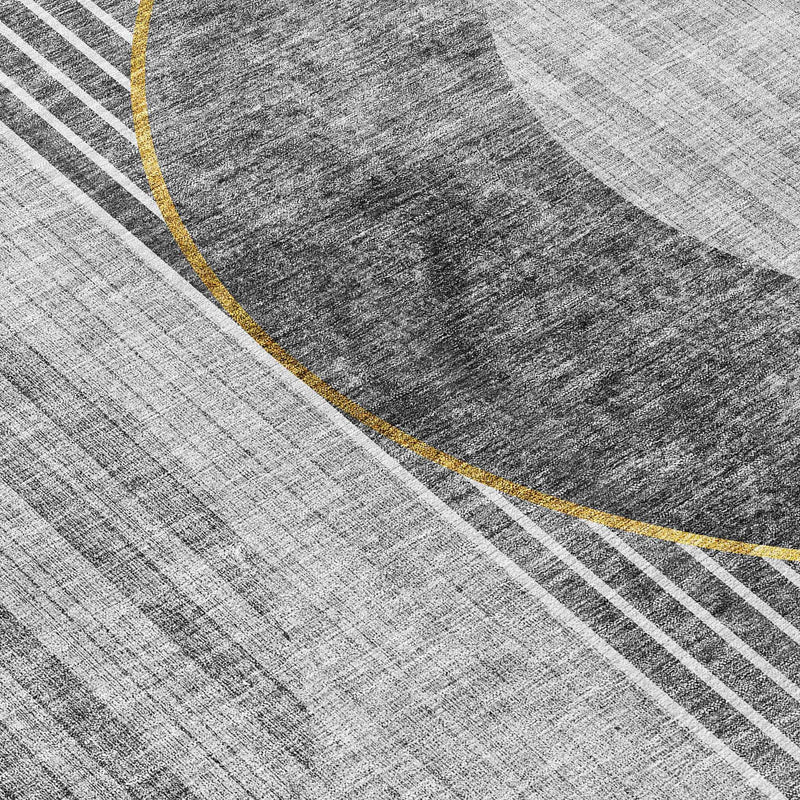 8' X 10' Charcoal Gray And Silver Geometric Washable Indoor Outdoor Area Rug