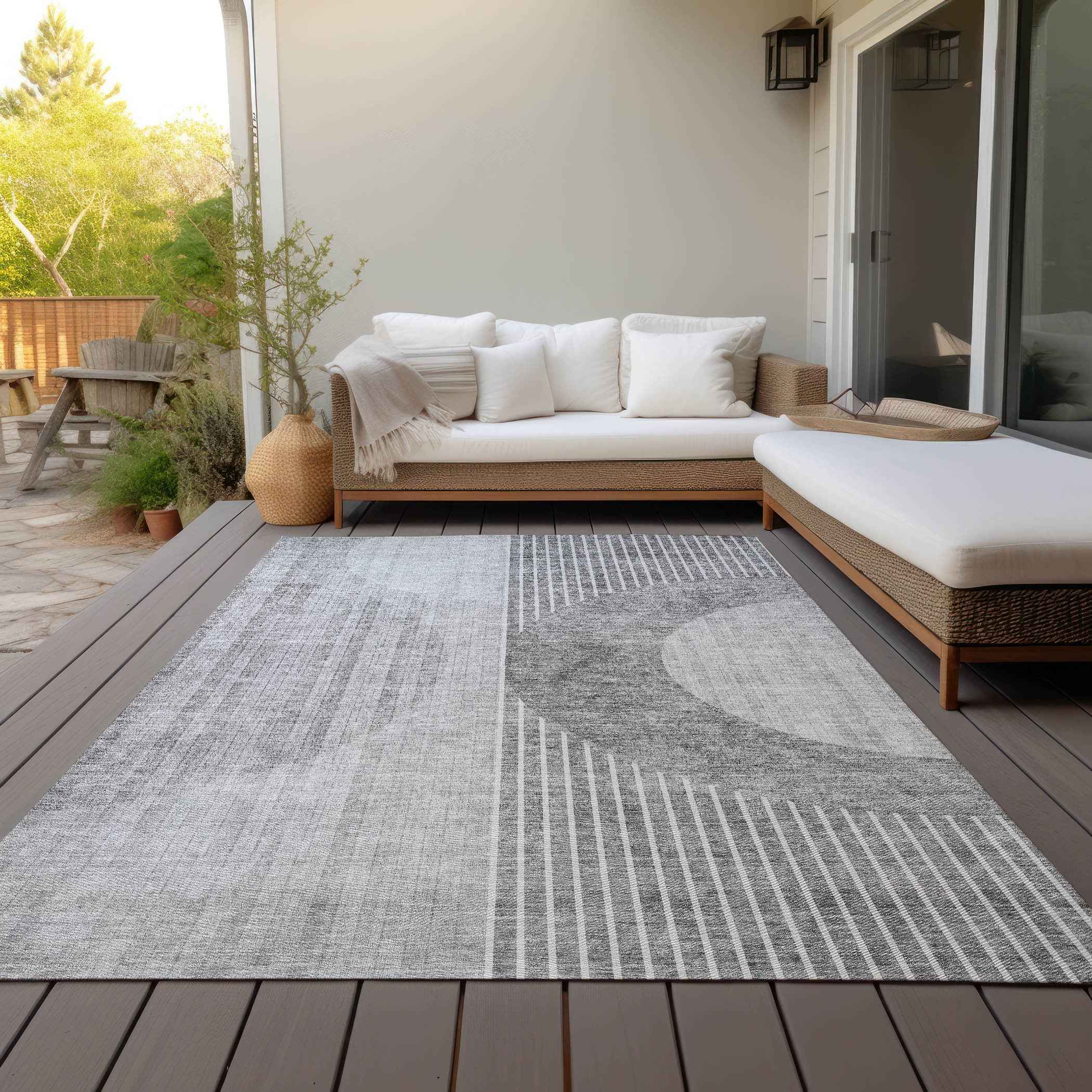 9' X 12' Gray Silver And Charcoal Geometric Washable Indoor Outdoor Area Rug