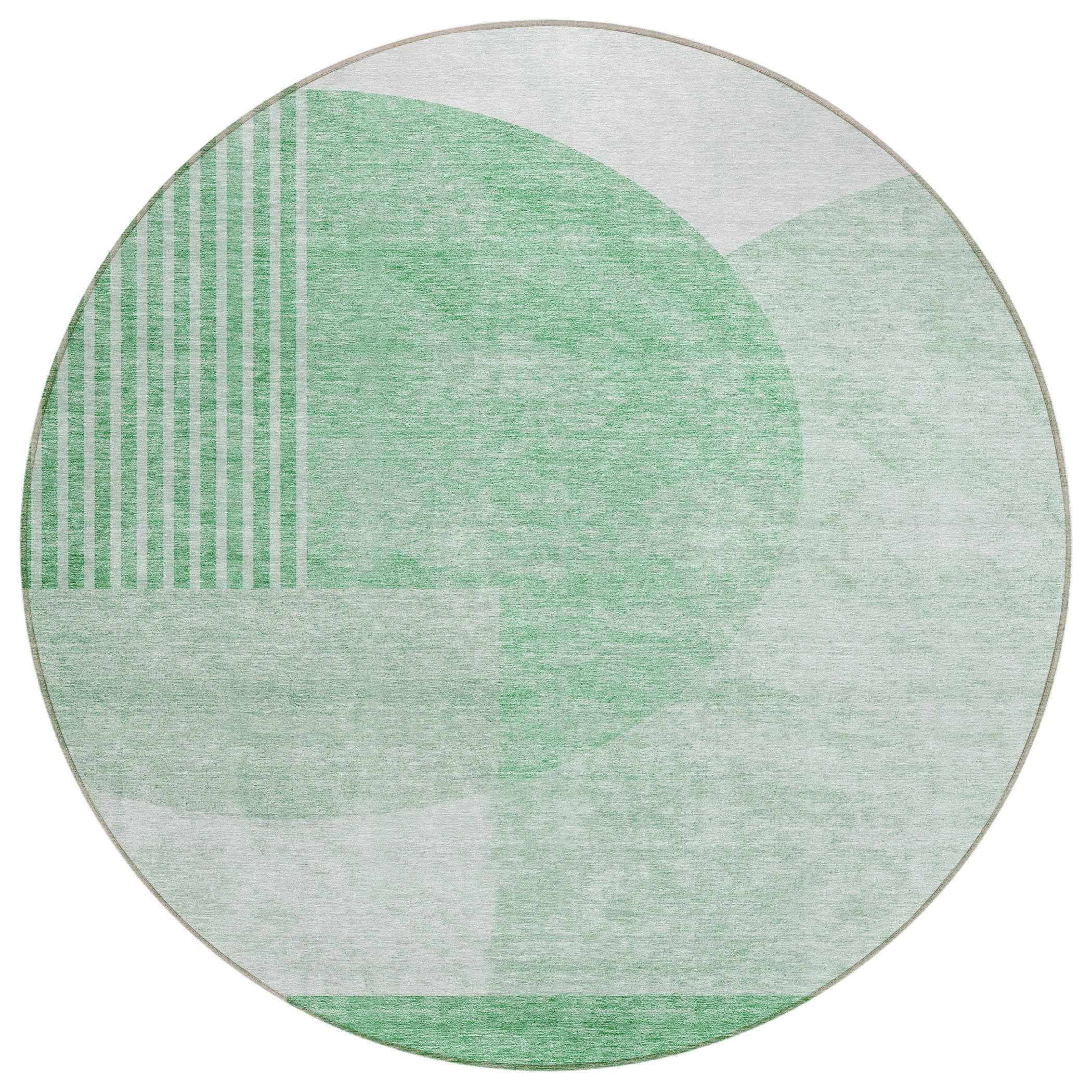 8' Green And Mint Green Round Geometric Washable Indoor Outdoor Area Rug