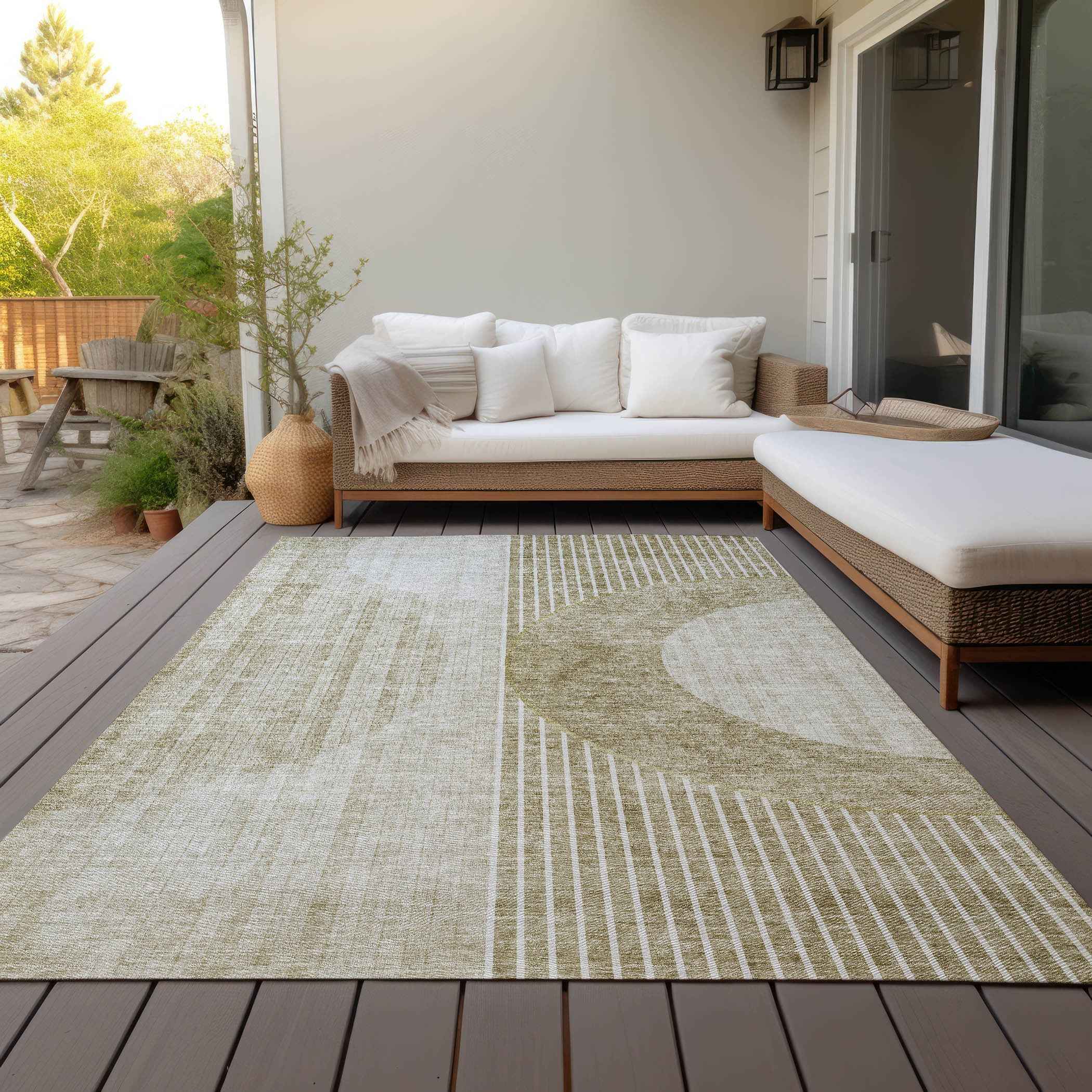 8' X 10' Taupe Beige And Tan Geometric Washable Indoor Outdoor Area Rug