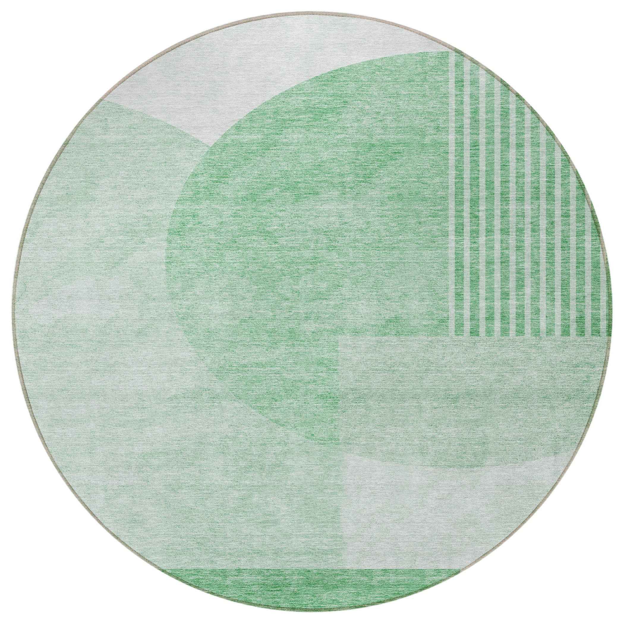 8' Green And Mint Green Round Geometric Washable Indoor Outdoor Area Rug