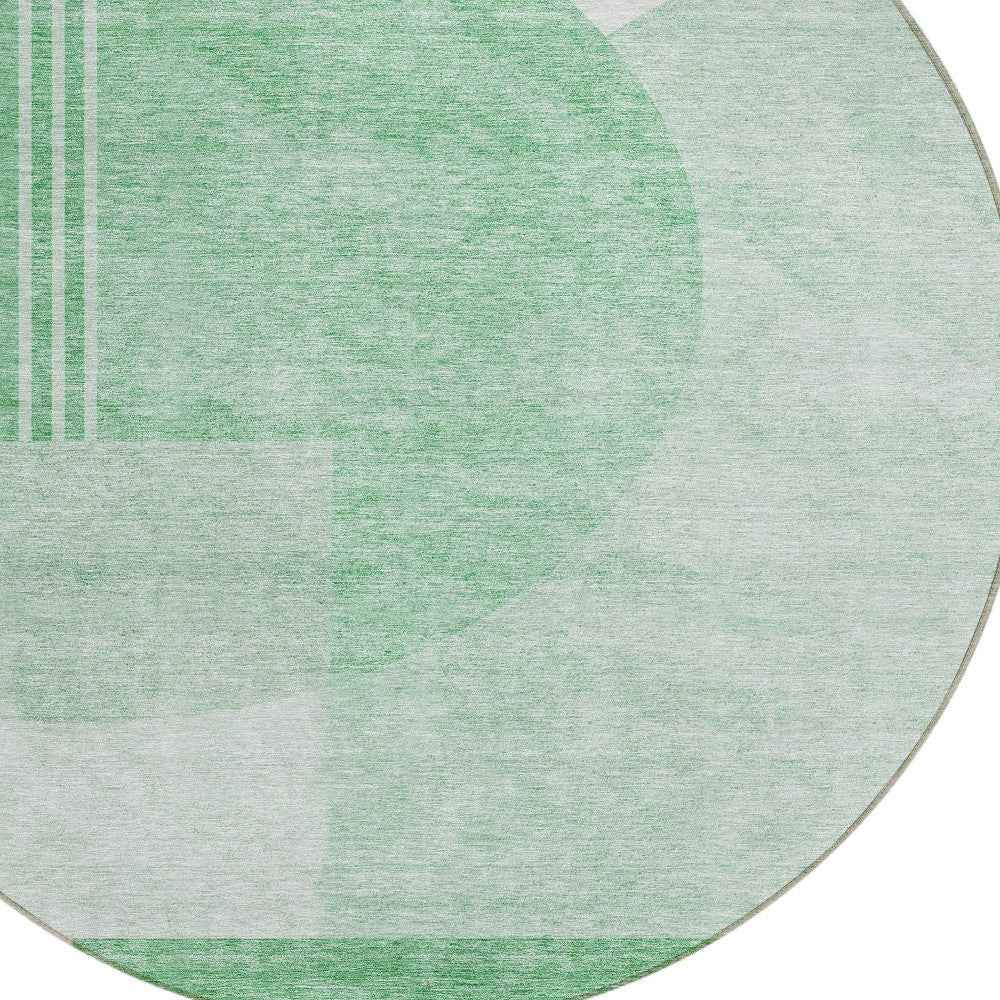 8' Green And Mint Green Round Geometric Washable Indoor Outdoor Area Rug
