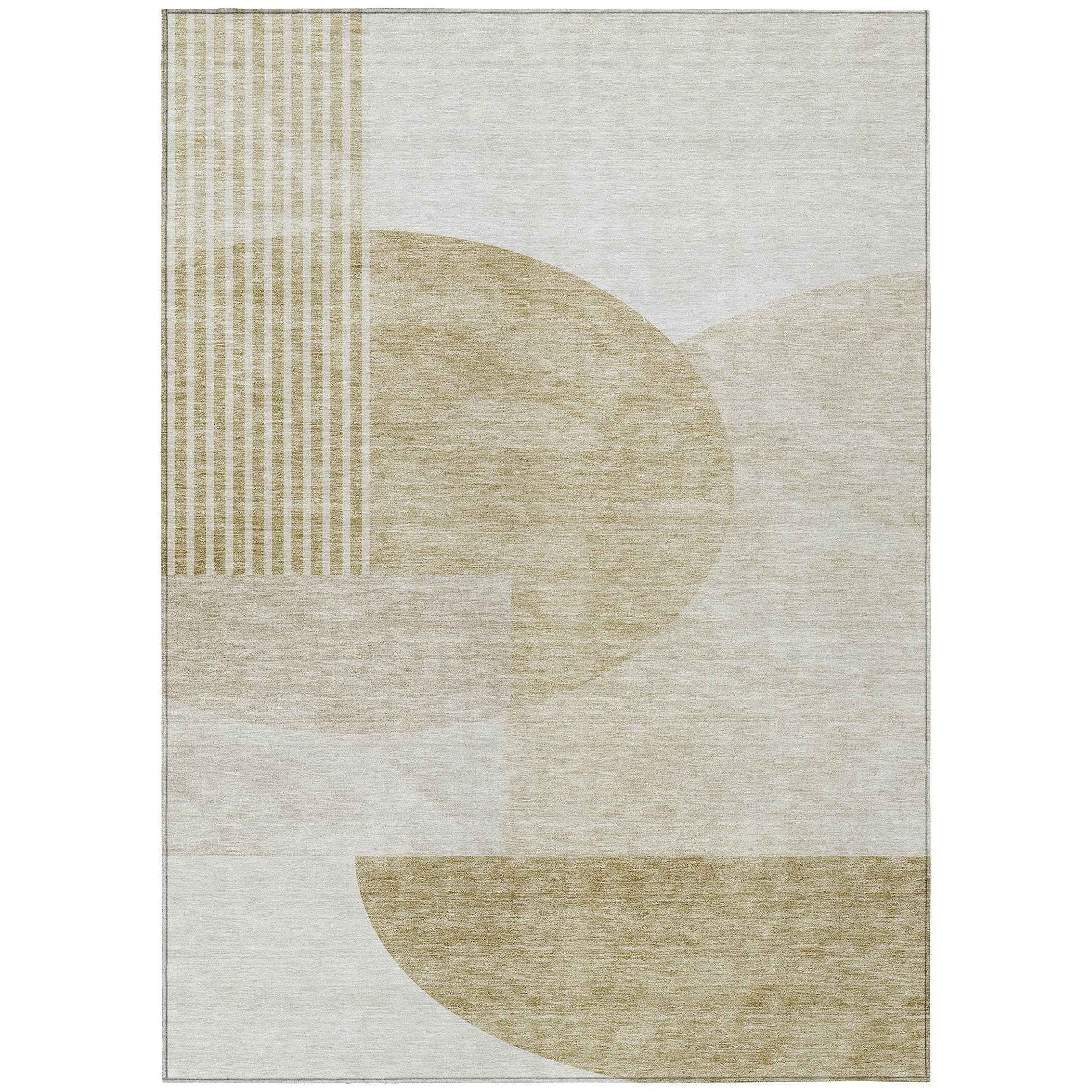 3' X 5' Brown Beige And Ivory Geometric Washable Indoor Outdoor Area Rug