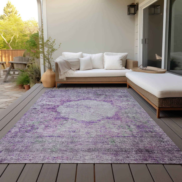 10' X 14' Purple Lavender And Gray Oriental Washable Indoor Outdoor Area Rug