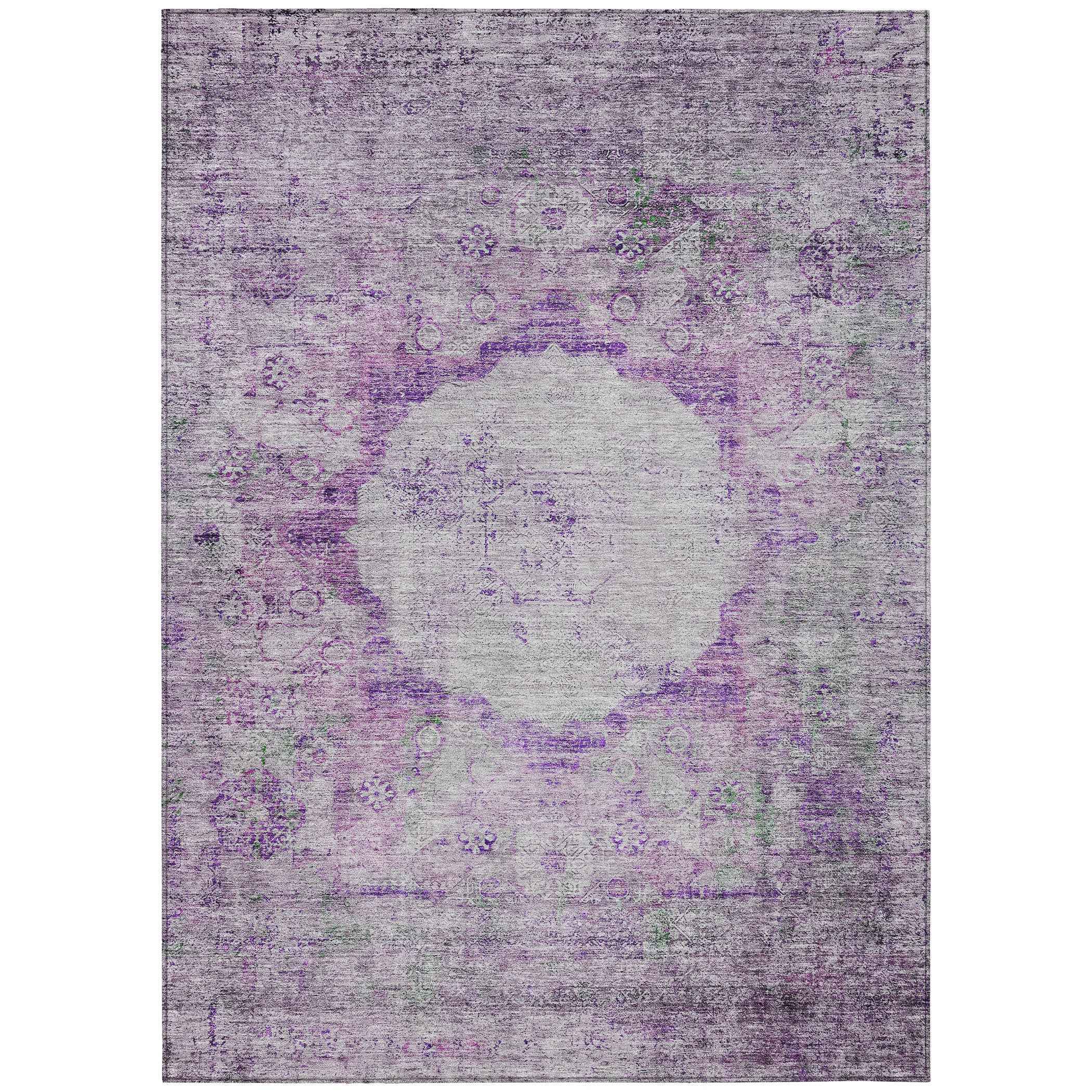 10' X 14' Purple Lavender And Gray Oriental Washable Indoor Outdoor Area Rug