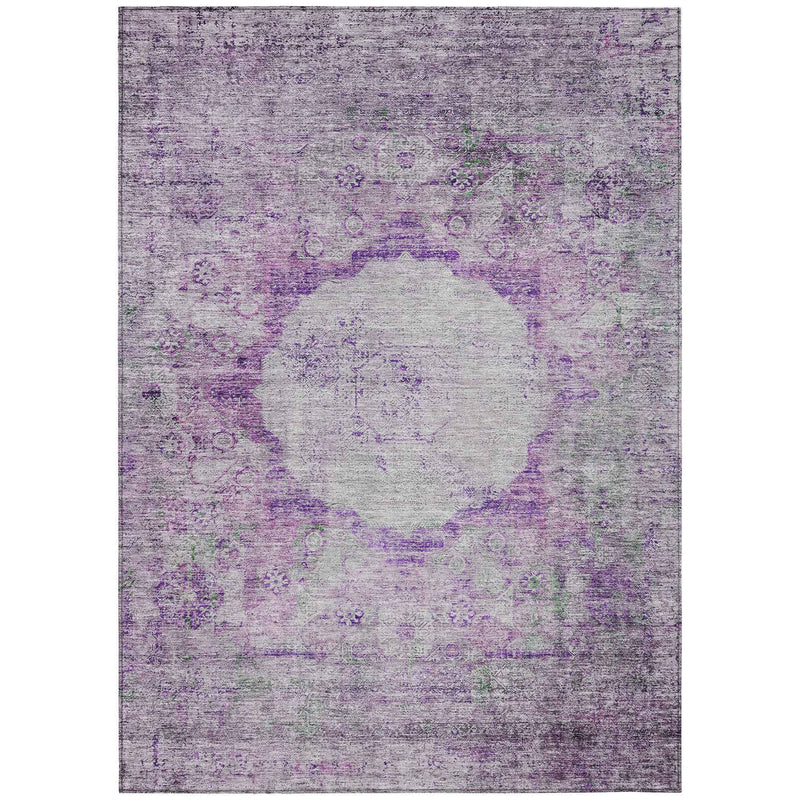 10' X 14' Purple Lavender And Gray Oriental Washable Indoor Outdoor Area Rug