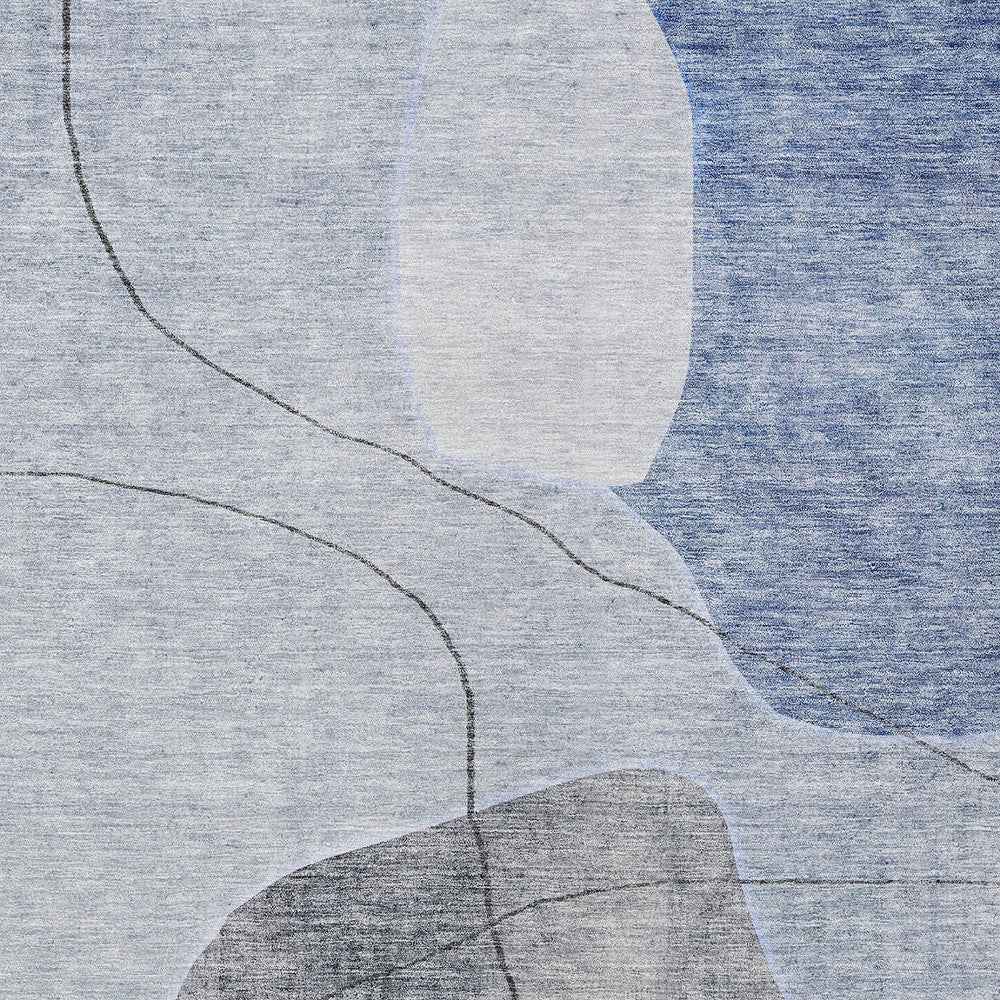 5' X 8' Denim Blue And Sky Blue Abstract Washable Indoor Outdoor Area Rug