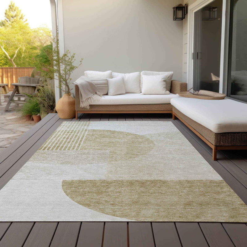 3' X 5' Brown Beige And Ivory Geometric Washable Indoor Outdoor Area Rug