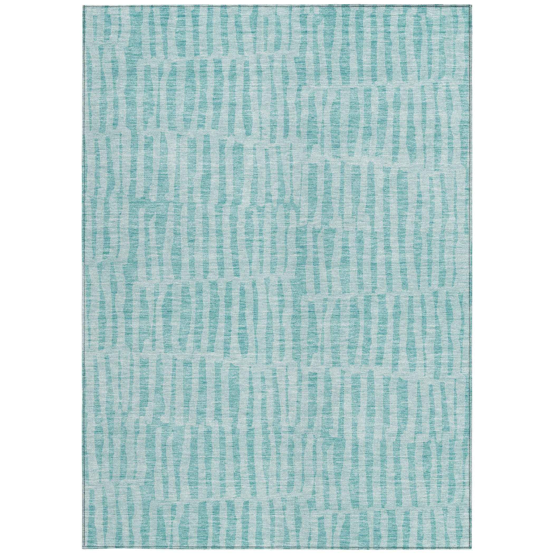 5' X 8' Teal Blue And Aqua Striped Washable Indoor Outdoor Area Rug