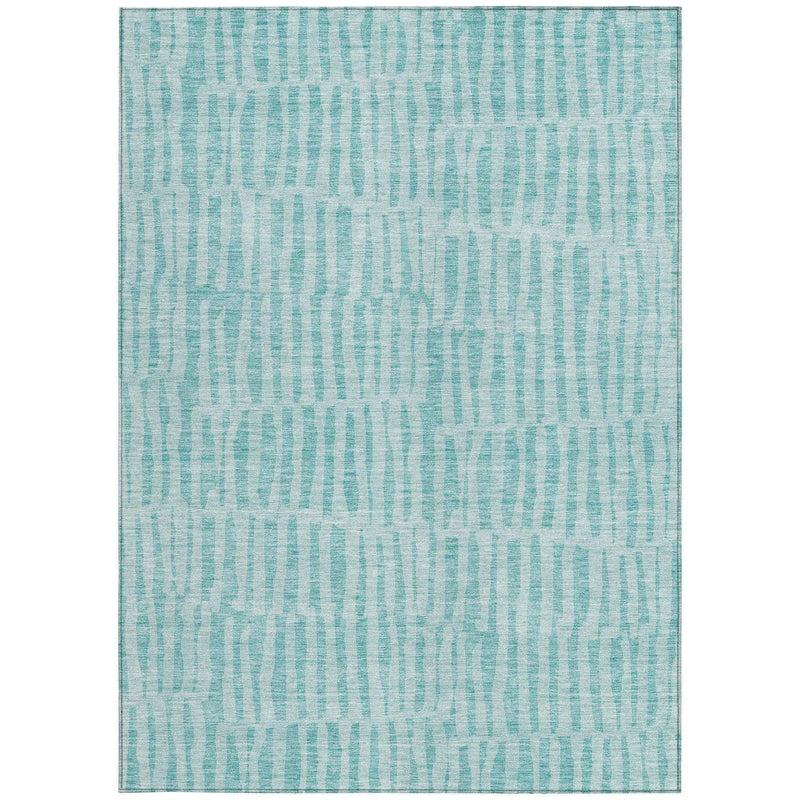 5' X 8' Teal Blue And Aqua Striped Washable Indoor Outdoor Area Rug