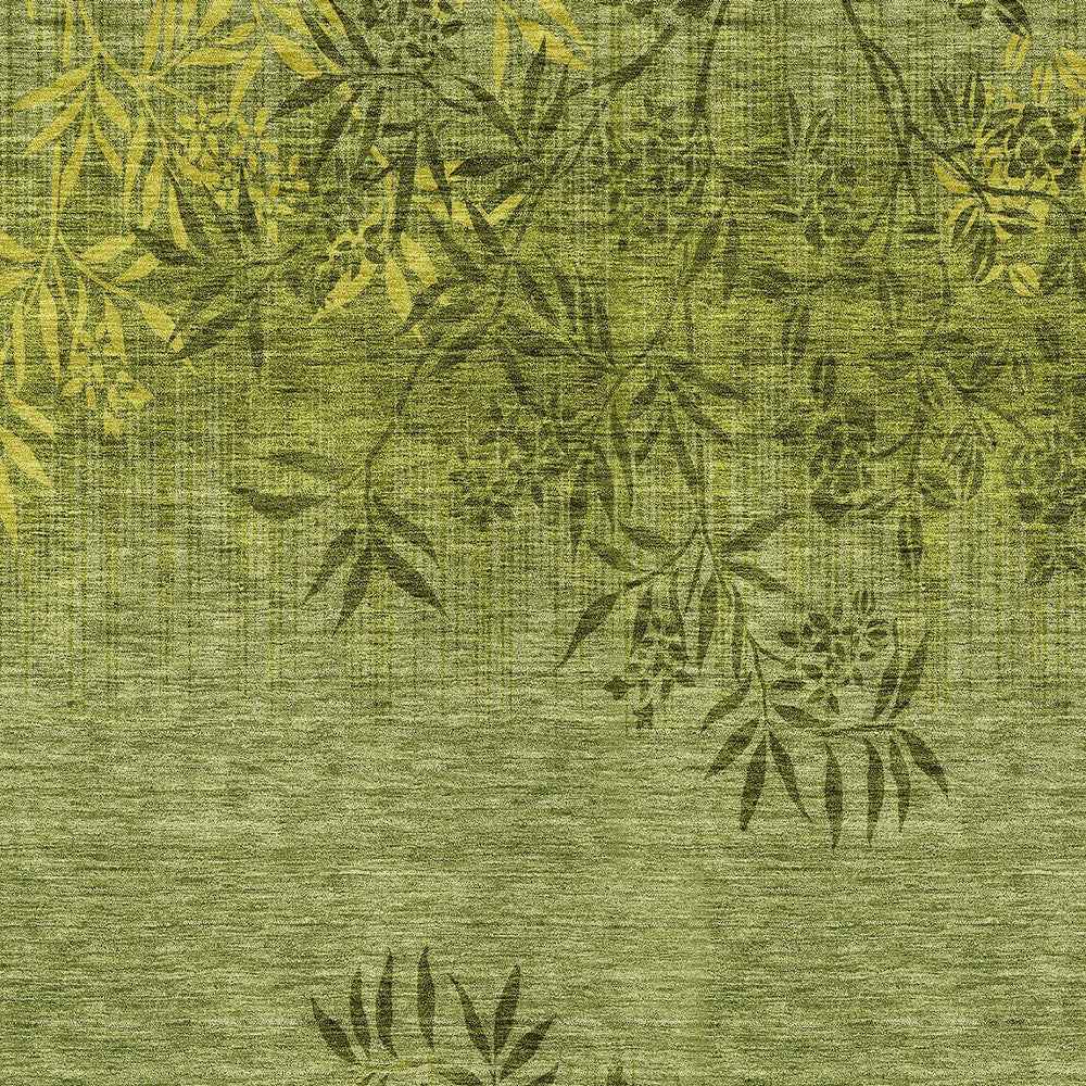 5' X 8' Olive Green And Fern Green Floral Washable Indoor Outdoor Area Rug