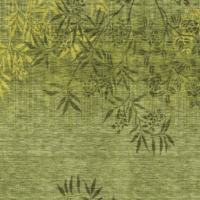 5' X 8' Olive Green And Fern Green Floral Washable Indoor Outdoor Area Rug