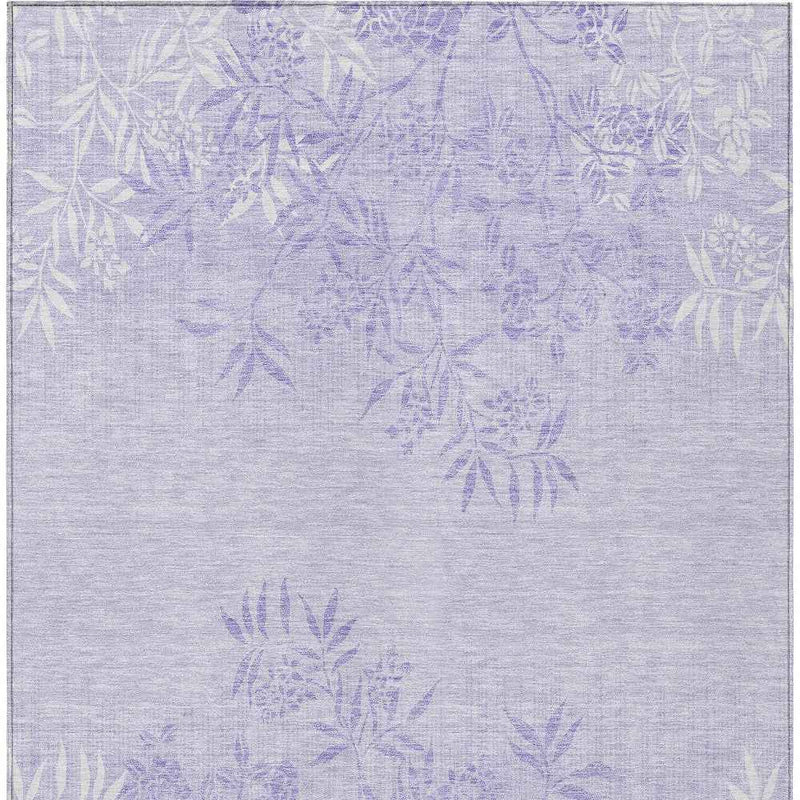 8' X 10' Lilac Purple And Ivory Floral Washable Indoor Outdoor Area Rug