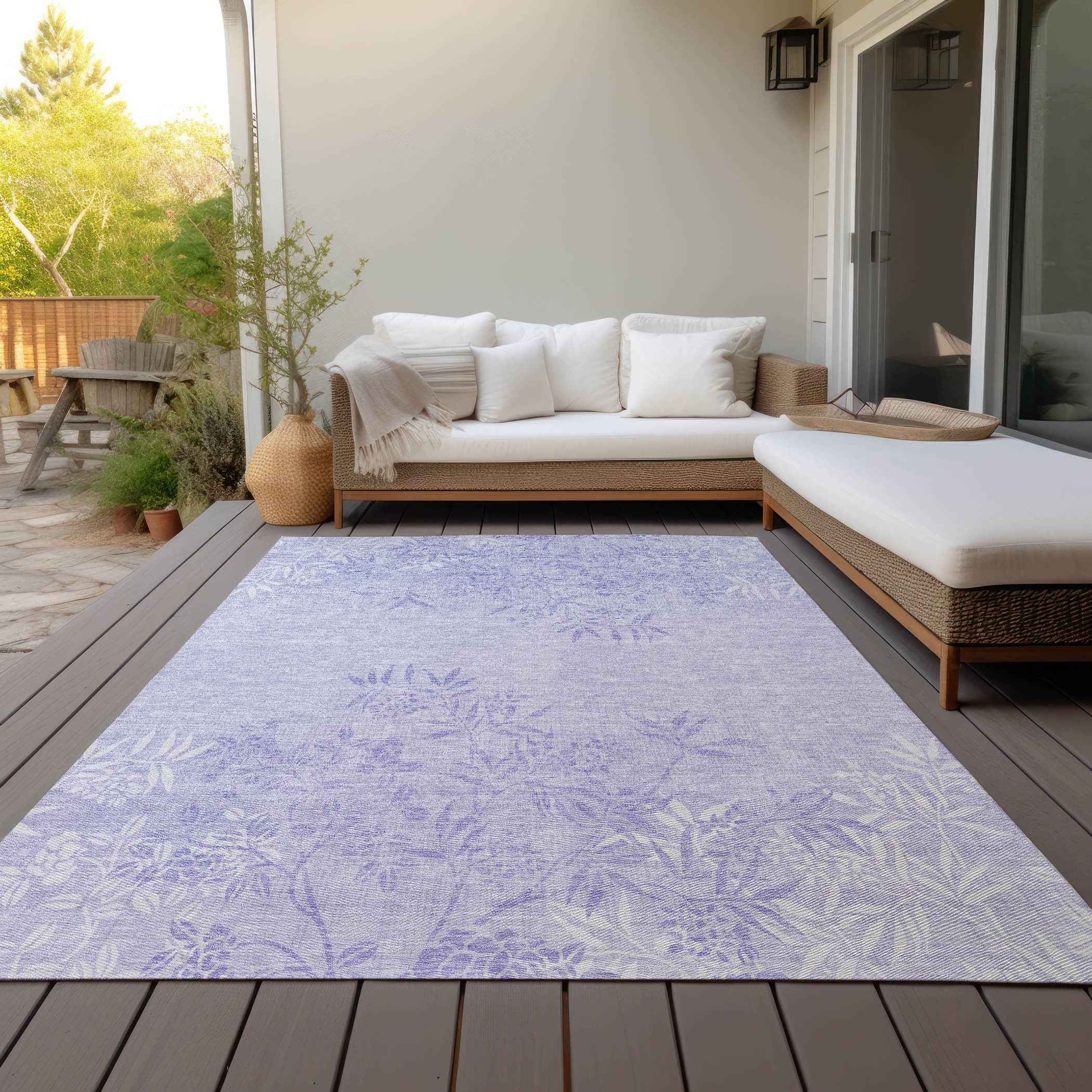 8' X 10' Lilac Purple And Ivory Floral Washable Indoor Outdoor Area Rug