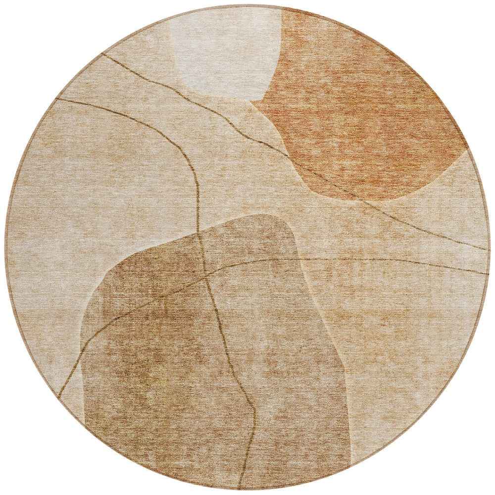 8' Orange Copper And Terra Cotta Round Abstract Washable Indoor Outdoor Area Rug