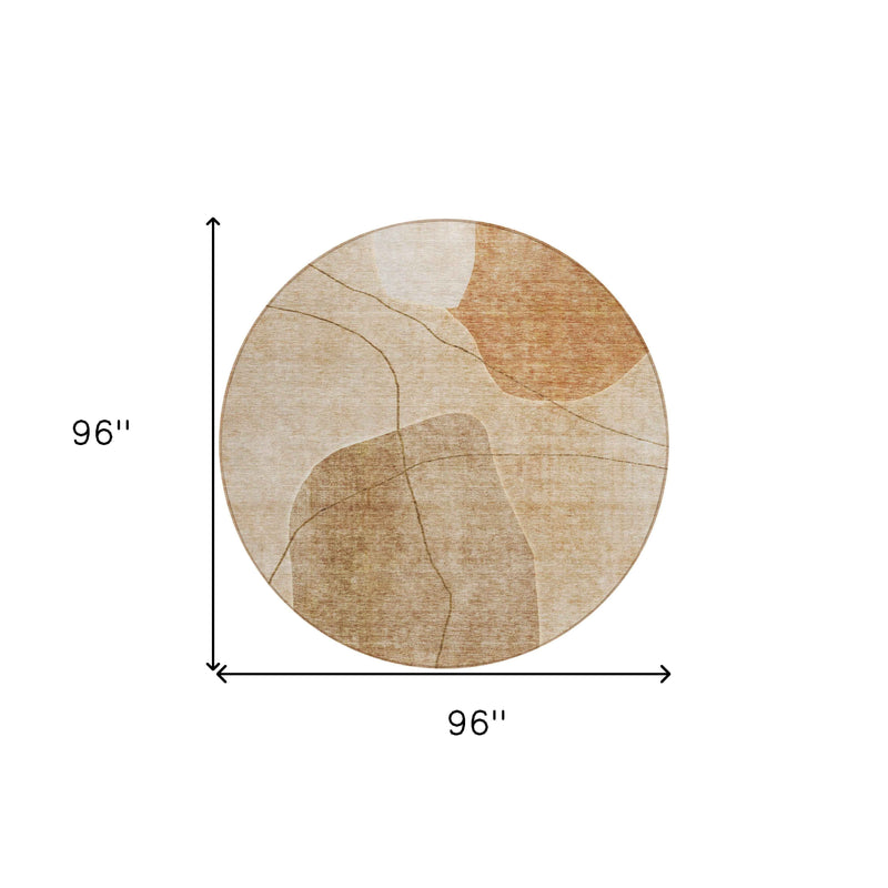 8' Orange Copper And Terra Cotta Round Abstract Washable Indoor Outdoor Area Rug