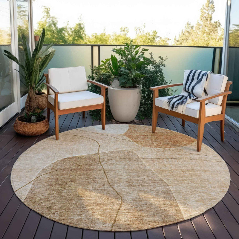 8' Orange Copper And Terra Cotta Round Abstract Washable Indoor Outdoor Area Rug