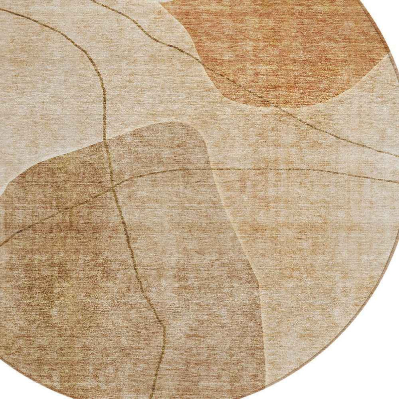 8' Orange Copper And Terra Cotta Round Abstract Washable Indoor Outdoor Area Rug