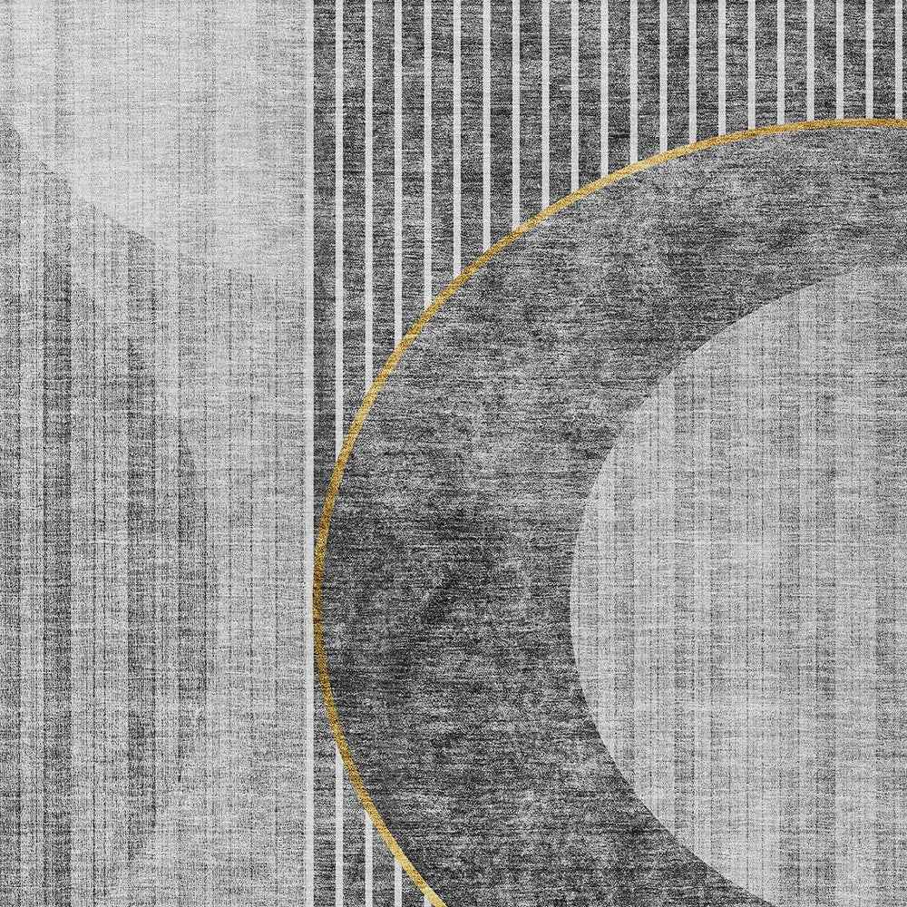 5' X 8' Charcoal Gray And Silver Geometric Washable Indoor Outdoor Area Rug